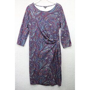 Talbots Dark Paisley Ruched Faux Wrap Dress-Size Large-Stretchy-Office